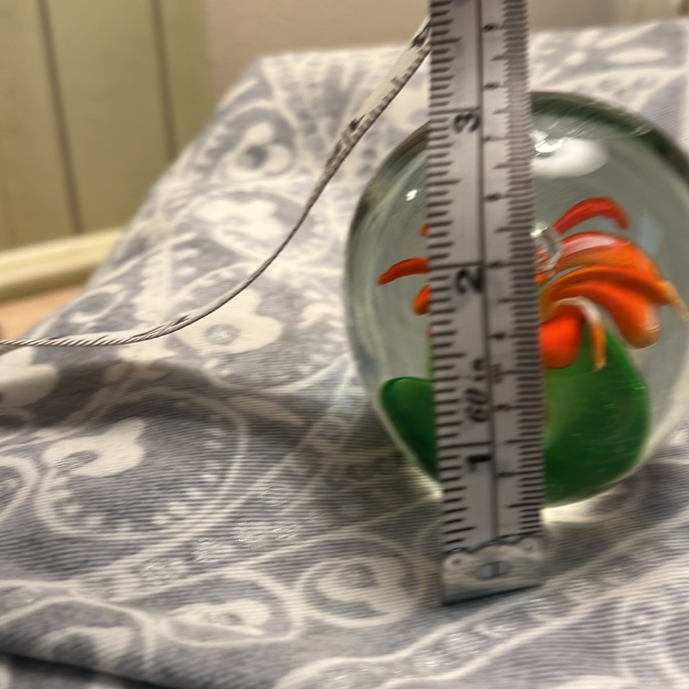 Orange and Green Glass Art Flower paperweight - Picture 5 of 5